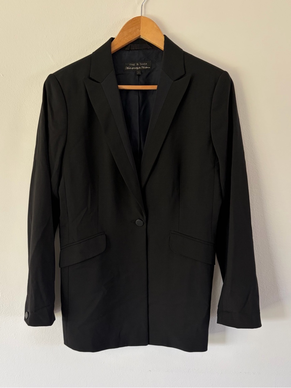 Rag & Bone For Nordstrom Black Wool Single‎ Button Blend Blazer Size 6